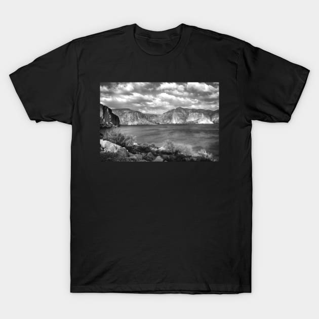 Canyon Lake In Black And White T-Shirt by JimDeFazioPhotography